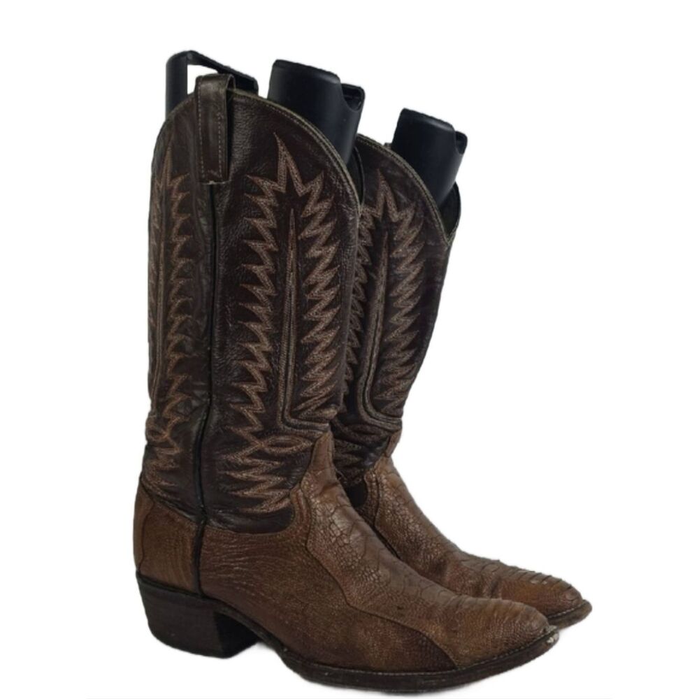 Vintage Cowntown Ostrish Legs Leather Cowboy Boots Size 10.